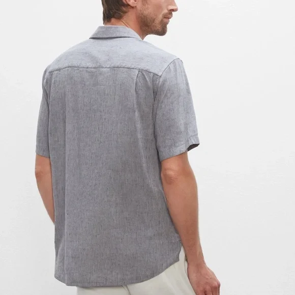 Short Sleeve Popover Shirt - Brand New - NEVER WORN - Chambray/Dark Grey